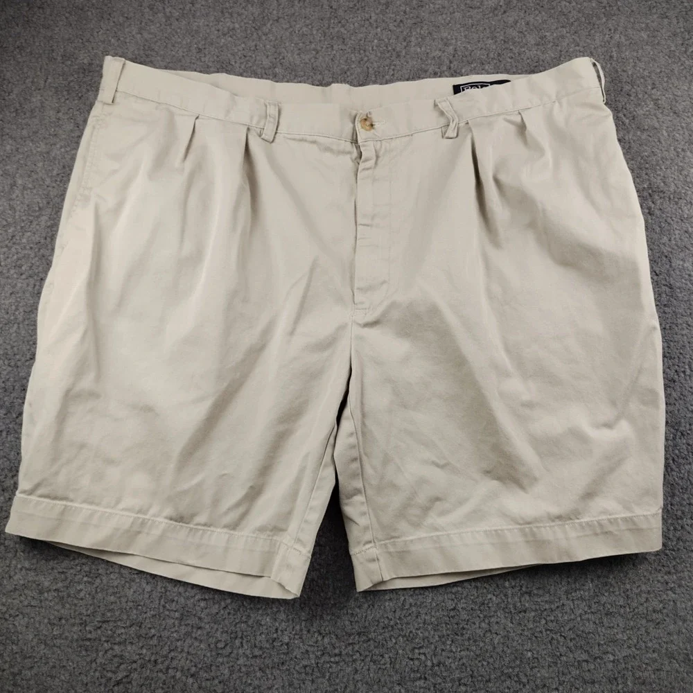 Polo Ralph Lauren Mens 46B Classic Fit Pleated Chino Shorts Beige Cotton Preppy